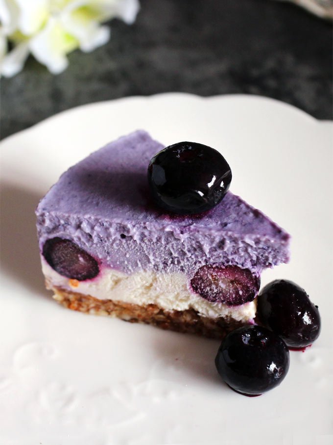 全素藍莓偽乳酪蛋糕 (無麵粉,免烤) Vegan Blueberry Layered Cheesecake (Gluten-Free, No-Bake)