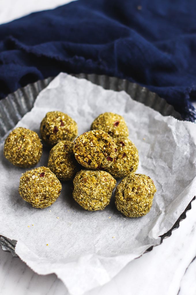 Vegan Matcha Chocolate Chip Bliss Balls