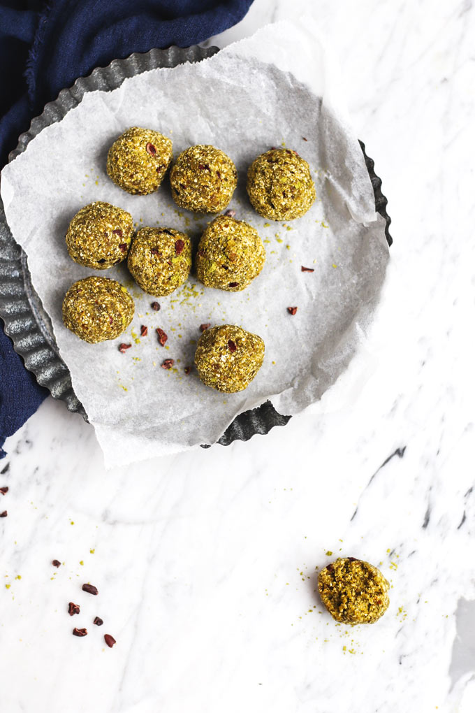 Vegan Matcha Chocolate Chip Bliss Balls