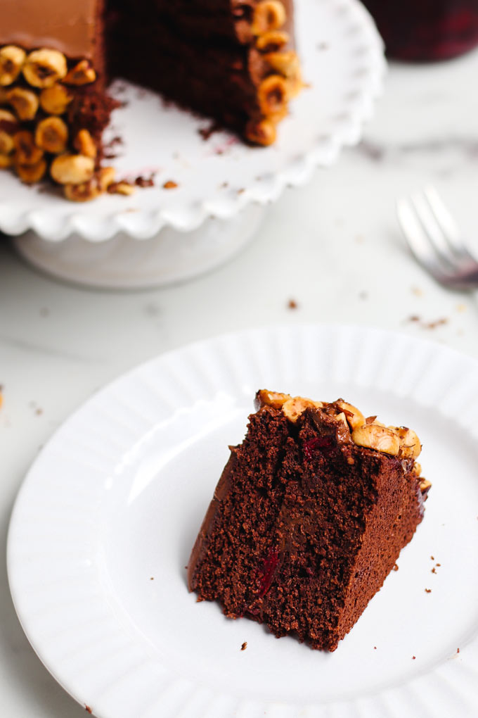 Chocolate Hazelnut Layered Cake with Cherry Filling