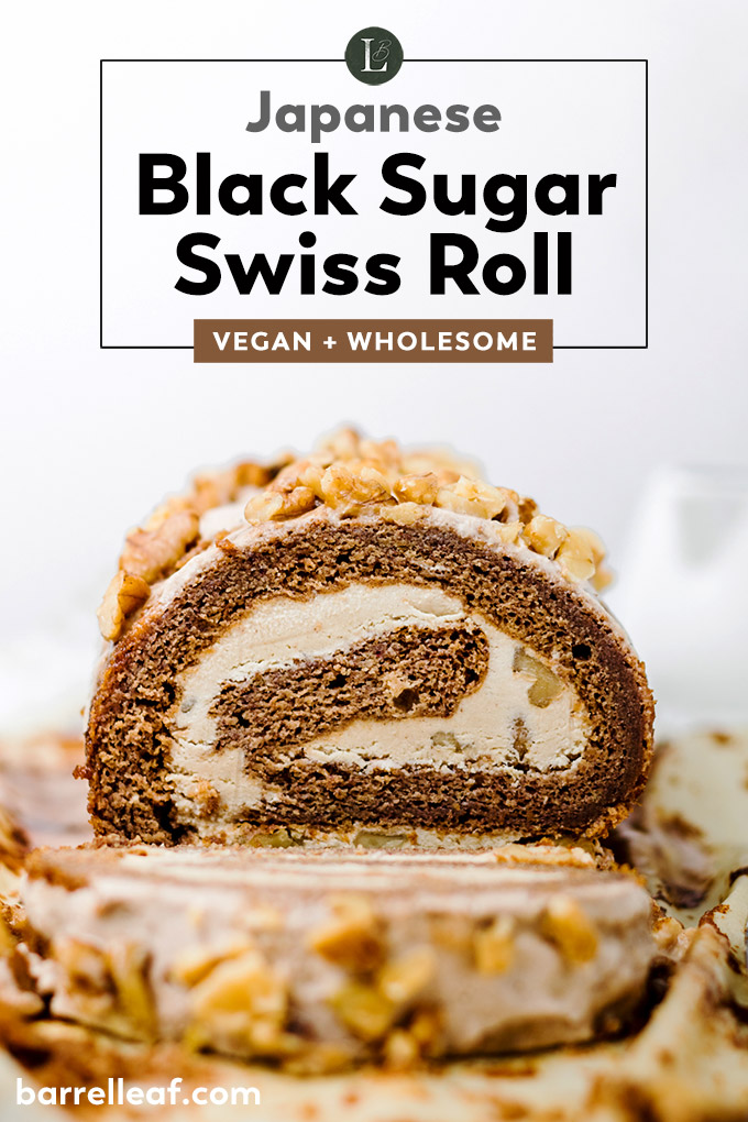 Vegan Okinawa Black Sugar Walnut Swiss Roll Cake (Japanese-style)