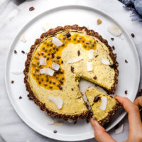 Vegan Passion Fruit Tart with Chocolate Crust (9 ingredients, no-bake)