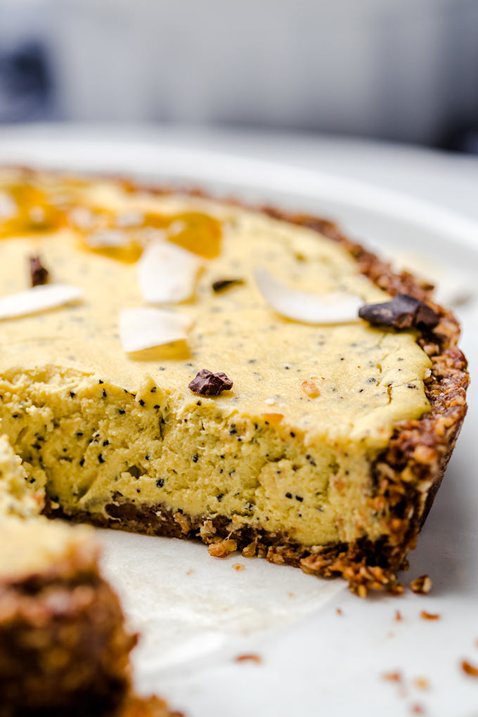 Vegan Passion Fruit Tart with Chocolate Crust (9 ingredients, no-bake)