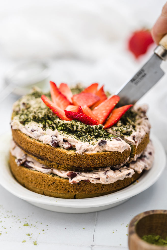 純素抹茶蛋糕 + 紅豆奶油糖霜 Vegan Matcha Cake with Azuki Bean Frosting